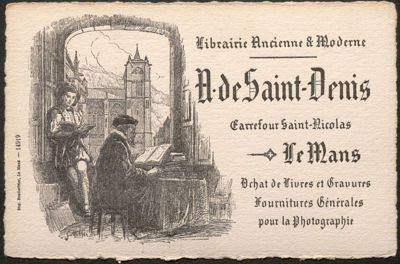 librairie ancienne et moderne A. de Saint-Denis, carte postale, Bodenritter imprimeur, début du XXe siècle (Archives départementales de la Sarthe, 2 Fi 1436).jpg
