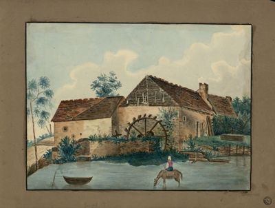 moulin au bord d'une rivière, aquarelle, 1826 (Archives départementales de la Sarthe, 4 Fi 208).jpg