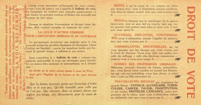Tract de la ligue d'action féminine pour l'obtention immédiate du suffrage, 1926 (Archives départementales de la Sarthe, 1 M 372).jpg