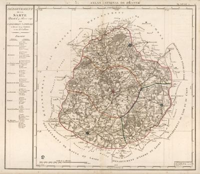 carte du département de la Sarthe, décrété le 4 février 1790 par l'Assemblée nationale (Archives départementales de la Sarthe, 1 Fi 196)