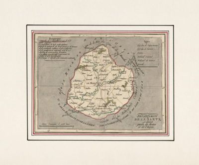 Département de la Sarte (sic) ci-devant partie du Maine et de l'Anjou, carte, graveur anonyme, vers 1790-1796 (Archives départementales de la Sarthe, 1 Fi 770)