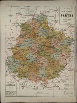 carte du département de la Sarthe dressée par Jules Vallée, instituteur, Le Mans, Ernest Lebrault éditeur, 1900 (Archives départementales de la Sarthe, 1 Fi 42).jpg
