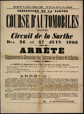 Arrêté préfectoral réglementant la circulation des animaux durant la course d'automobiles dite circuit de la Sarthe des 26 et 27 juin 1906_8Fi30.jpg