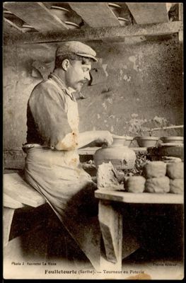 Foulletourte, tourneur en poterie, carte postale, cliché Bouveret, début du XXe siècle (Archives départementales de la Sarthe, 2 Fi 5956).jpg