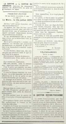 La Sarthe, extrait du numéro du 16 juillet 1870 (Archives départementales de la Sarthe, Per 293)