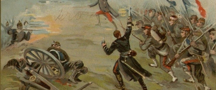 Bataille du Mans (11 janvier 1871), prise du plateau d'Auvours, estampe en couleurs, G. Germain, début du XXe siècle (Archives départementales de la Sarthe, 3 Fi 296) - Copie.jpg