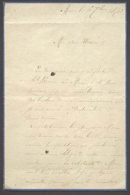 lettre du soldat Yves Marie Thomas adressée à Henry Rault Maisonneuve, 6 septembre 1870 (Archives départementales de la Sarthe, 1 J 200