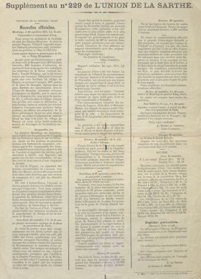 Supplément à l'Union de la Sarthe, Leguicheux imprimeur, 27 novembre 1870  (Archives départementales de la Sarthe, 1 J 286)