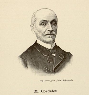 Portrait en buste de Louis Cordelet, gravure sur cuivre signée N.R.F.I d'après une photographie d'Eugène Pirou, 1895 (Archives départementales de la Sarthe, 3 Fi 388)