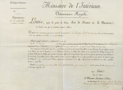 nomination de René-Ferdinand Chaubry en tant que président collège électoral de l'arrondissement du Mans, 1815 (Archives départementales de la Sarthe, 1 J 1155)