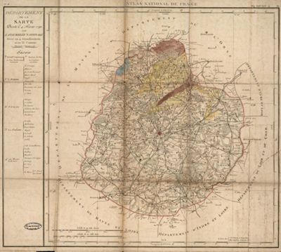carte du département de la Sarthe, décrété le 4 février 1790 par l'Assemblée nationale (Archives départementales de la Sarthe, 1 Fi 45).jpg