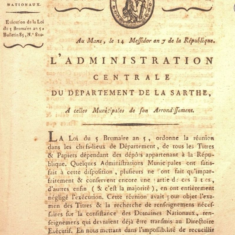 La loi du 26 octobre 1796 et la création des Archives départementales