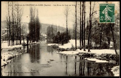Environs de Château-du-Loir (Sarthe). Les rives du Loir en hiver, carte postale, cliché Moriceau, début du XXe siècle (Archives départementales de la Sarthe, 2 Fi 5049).jpg