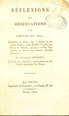Réflexions et observations sur l'hiver de 1822, Charles Drouet, Le Mans, Fleuriot, 1822 (Archives départementales de la Sarthe, 13 F 54).jpg