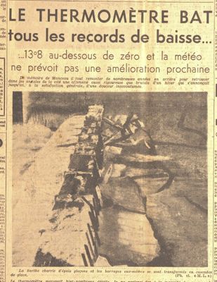 « Le thermomètre bat tous les records de baisse », article publié dans Le Maine Libre du 1er février 1954 (Archives départementales de la Sarthe, PER 1069, février 1954).jpg
