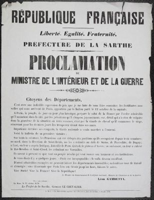 proclamation du ministre de l'Intérieur et de la guerre, affiche, Le Mans, Monnoyer imprimeur, 15 octobre 1870 (Archives départementales de la Sarthe, 25 Fi 917).jpg