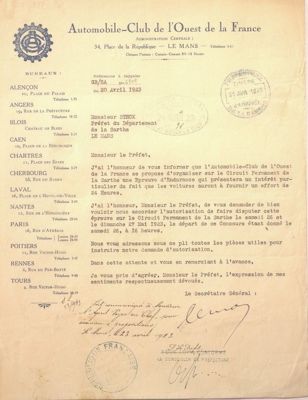 lettre dactylographiée de Georges Durand adressée au préfet de la Sarthe, Alfred Steck, 1923, (Archives départementales de la Sarthe, 4 M 249).jpg