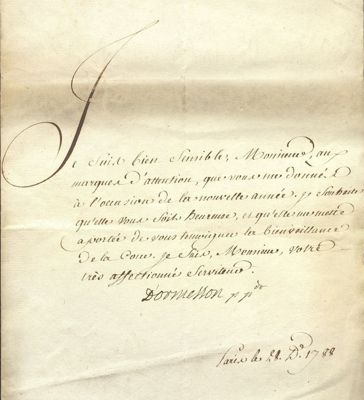 lettre de Louis Lefèvre d'Ormesson à François Ménard de La Groye, 28 décembre 1788 (Archives départementales de la Sarthe, 10 J 88)