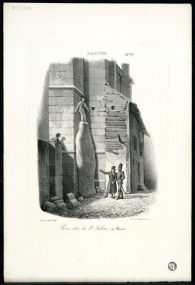 pierre dite de Saint-Julien au Mans, lithographie de Engelmann d'après un dessin de Jorand, 1829 (Archives départementales de la Sarthe, 2 Fi 834.jpg
