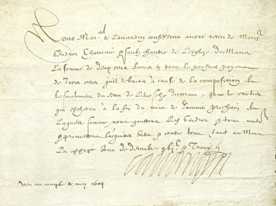 quittance signée par Jean III de Beaumanoir, marquis de Lavardin, 1603 (Archives départementales de la Sarthe, 1 J 192).jpg