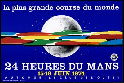 24 Heures du Mans 1974, affiche, Le Pilier Vert éditeur, illustration de Jean Jacquelin (Archives départementales de la Sarthe, 8 Fi 1567).jpg